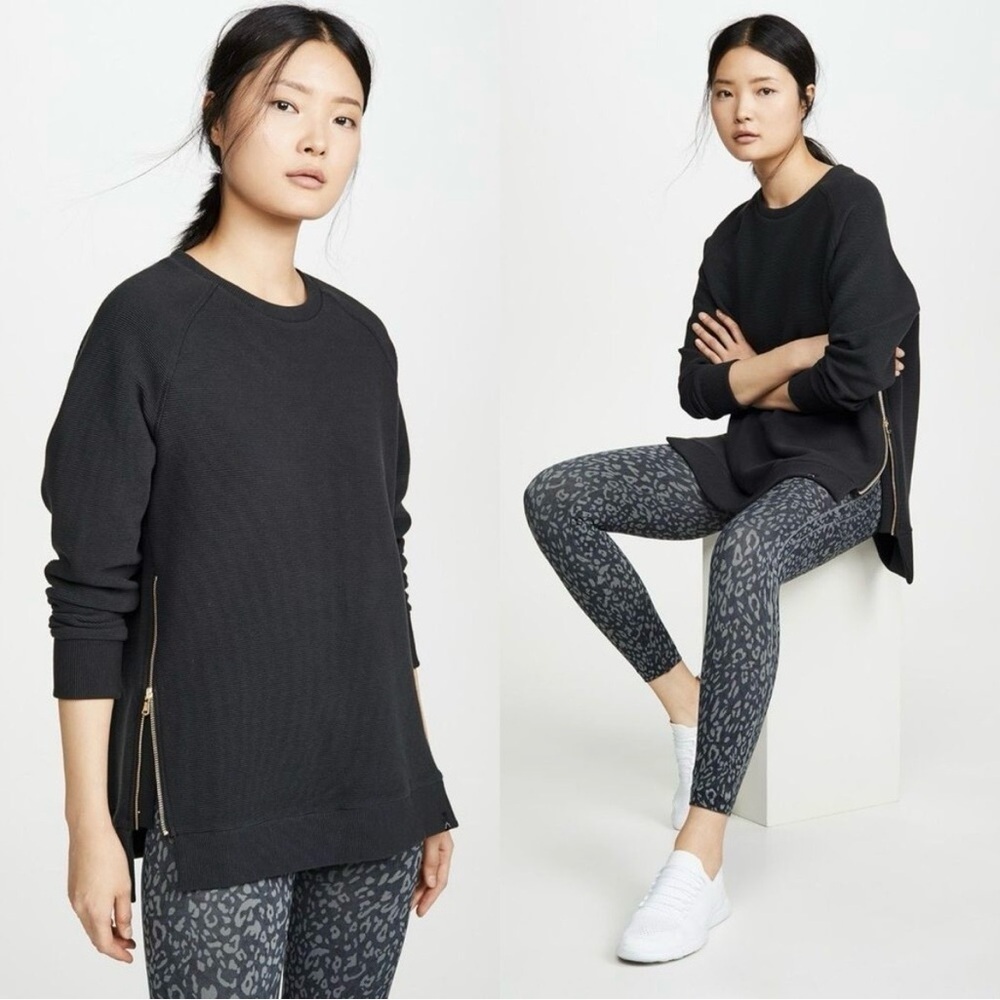 Varley Manning Sweatshirt Women’s Size XS in Black Ribbed Side Zip Crew Neck